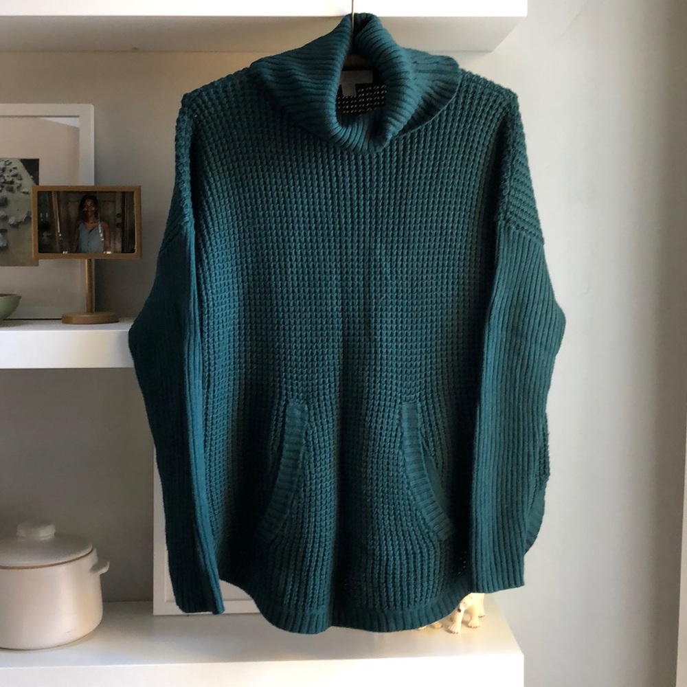 Michael Kors Emerald Green Loose Fit Turtleneck Oversized Sweater Size Medium